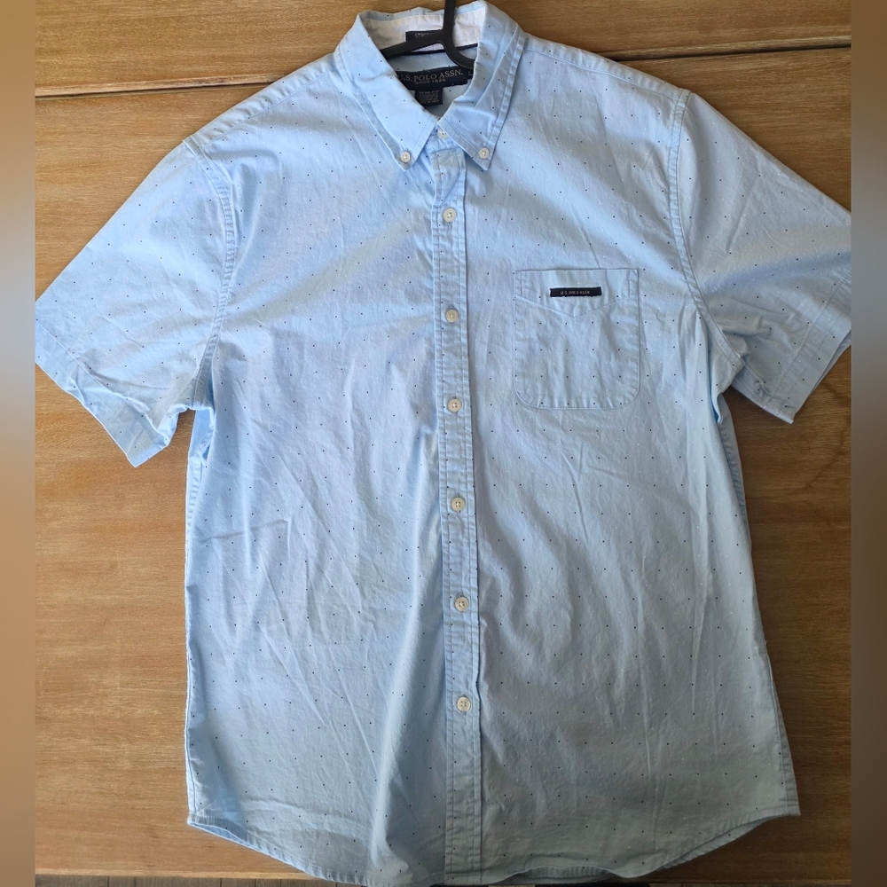 U.S. Polo Assn. Light Blue Stretch Slim Fit Button Down Shirt Mens Large